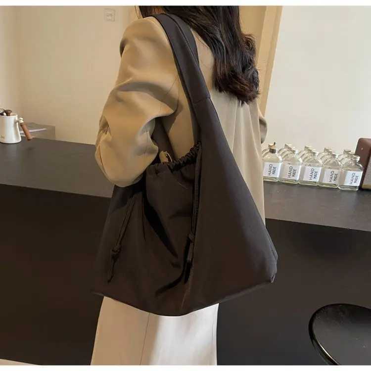 New Drstring Tote Versatile Solid Color Canvas Casual Crossbody Bags Cmuting Shoder Bag Y251209