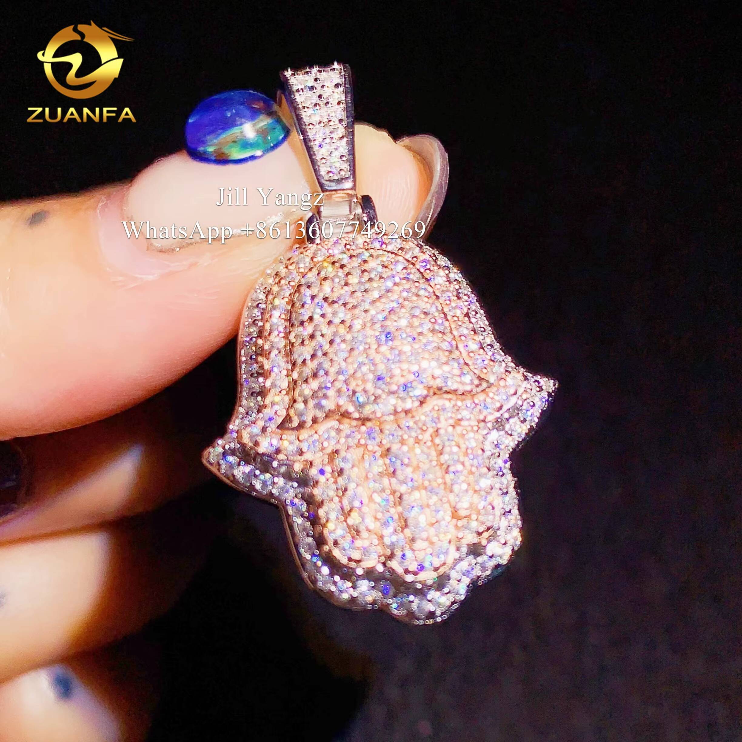 Lucky Charm Hamsa Hand Pendant Moissanite Pendants Fatima Hand Iced Out Jewelry Custom Moissanite Pendant 2 Tone