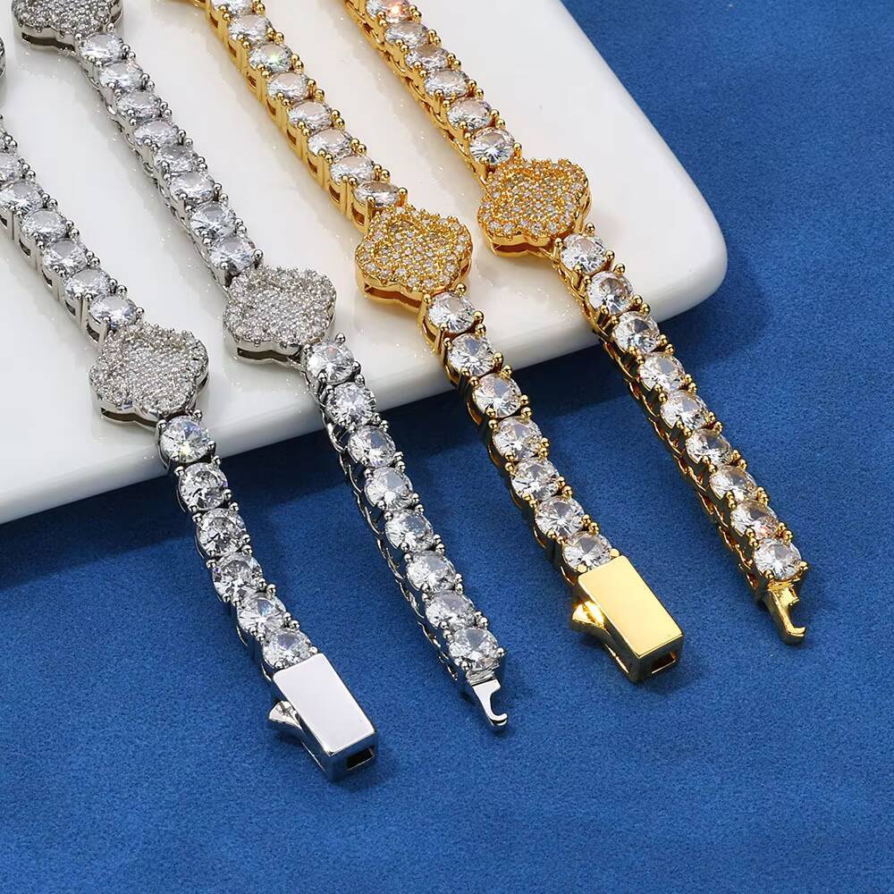 Hip Hop Jewelry Tennis Chain 925 Silver Gold/Platinum Plated Moissanite Four Leaf Clover Necklace GRA Certificate Pass Diamond