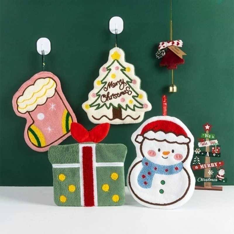 1pc Coral fleece hand towels Christmas series household hand towels can be hung in the kitchen and bathroom towels C251210