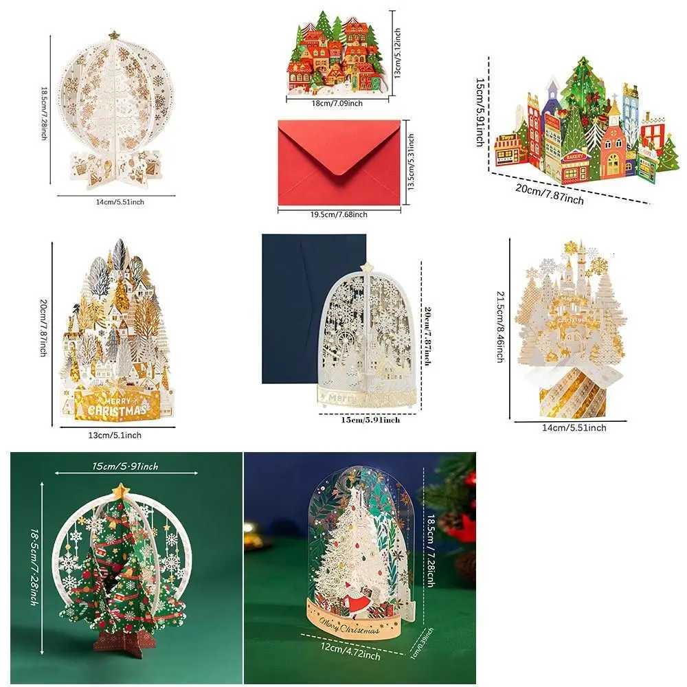 Paper Christmas 3D Greeting Card Gold Plated Craft Merry Christmas Blessing Cards Up Ornaments Paper Carving Postcard Gift H251210