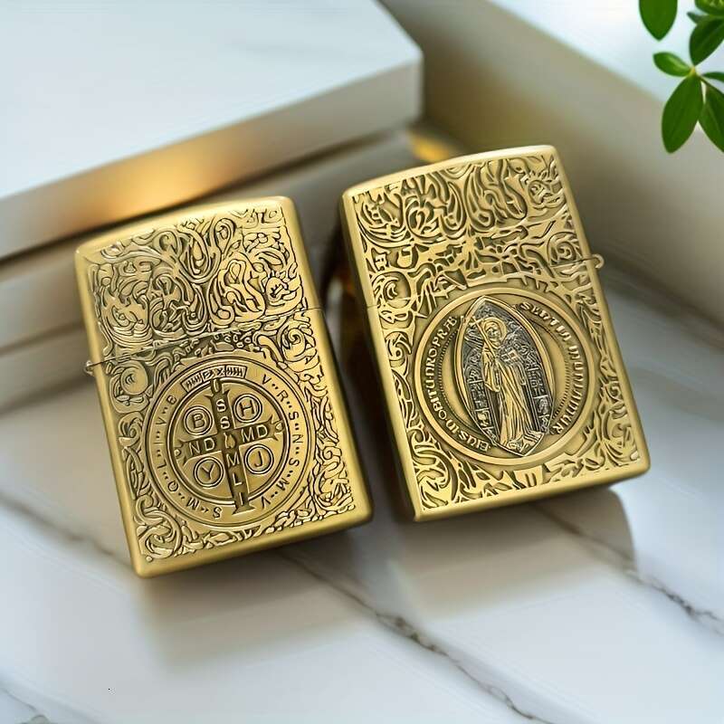 Durable Metal-Like Construction 1pc Double-Sided Lighter Shell Medieval-Style Relief Ornate Knight Chalice Design Smooth Touch Ignition Compatible wit