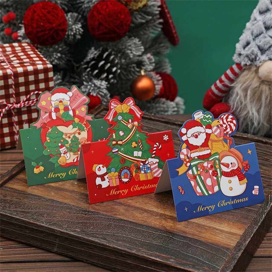 10Pcs Cartoon Christmas Greeting Card Blessing Card Rand Pattern Creative Retro Christmas Gift Card Flower Shop Baking Gift Card H251210