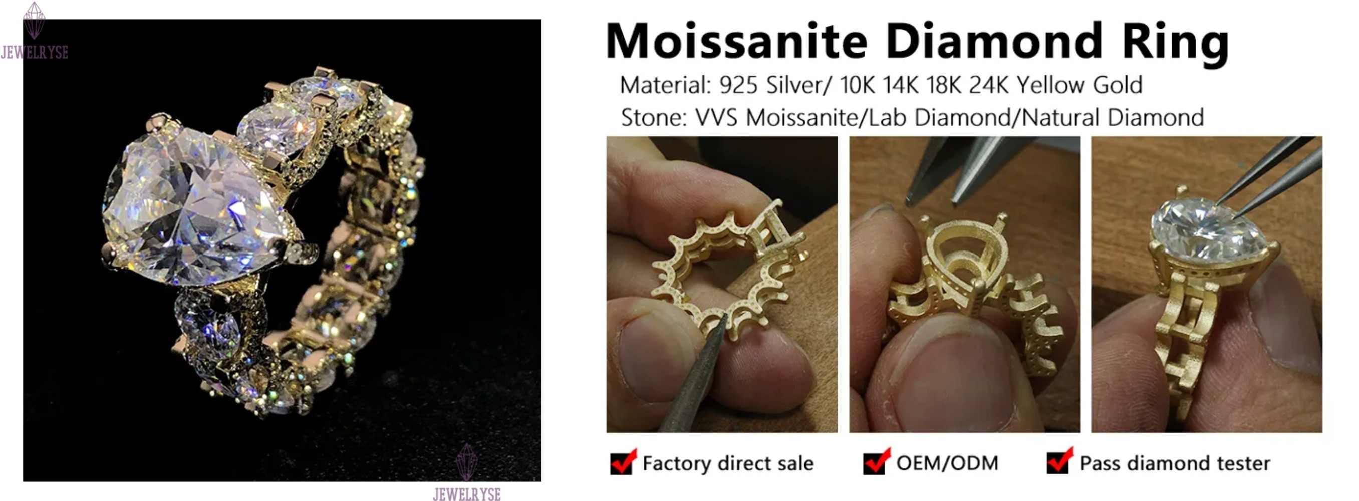 Luxury Wedding Jewelry Couple Lucky Clover Ring 925 Sterling Silver Pink Water Drop VVS Moissanite Diamond Iced Out Cross Ring