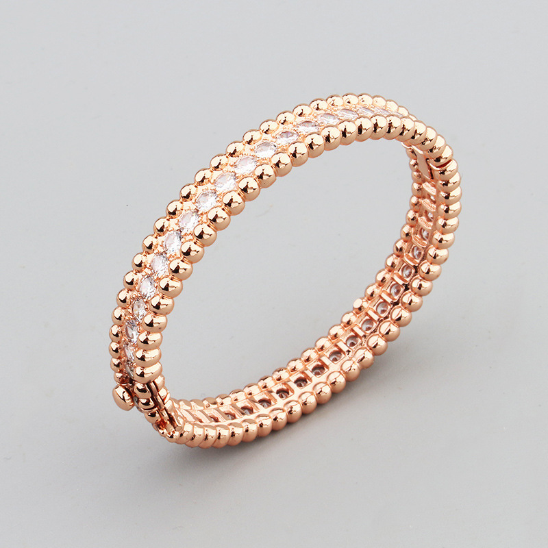 Single Row Full Diamond Copper Gold Plated 18K Rose Gold Bead Edge Bracelet for Women, Starry Sky Kaleidoscope Live Streaming Jewelry