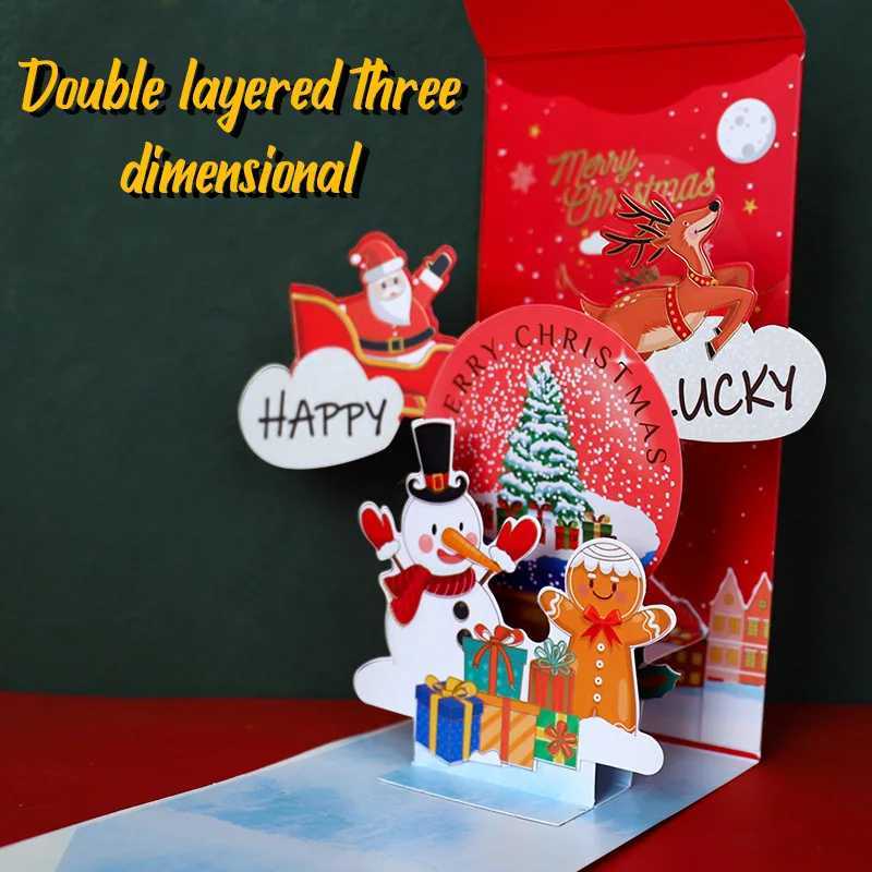 1Pc Christmas 3D Red Envelope Luxury Merry Xmas Greeting Cards Paper Christmas Tree Snowman -up Card for Holiday Celebration H251210