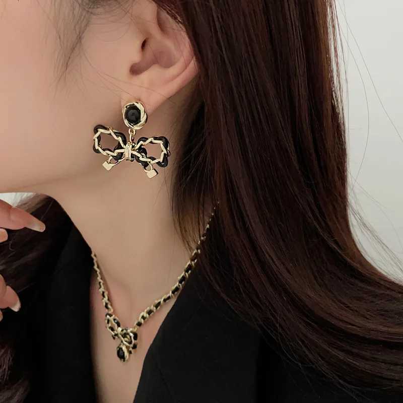 Fashion Number 5 Black Bow Earrings Necklace for Wen Jewelry Gold Plated Mental Knot Sier Needle Hypoallergenic Gift Z233 Y251210
