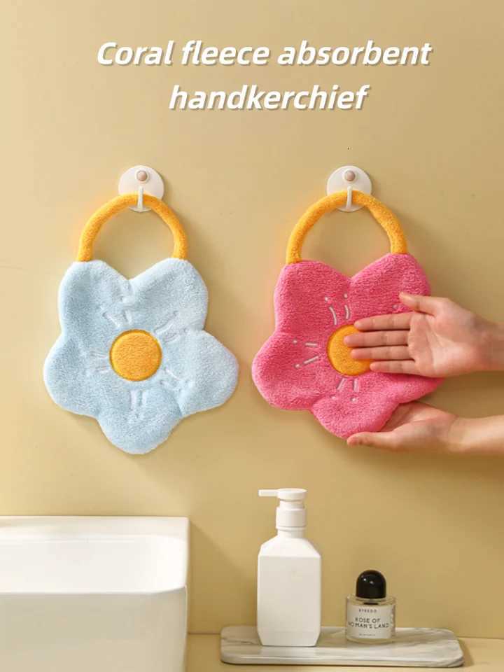 Hot salesHandtowels Can Be Hung with Coral Velvet Creative Text Flower Shaped Towel Household Kitchen Absorbent Handkerchief C251210