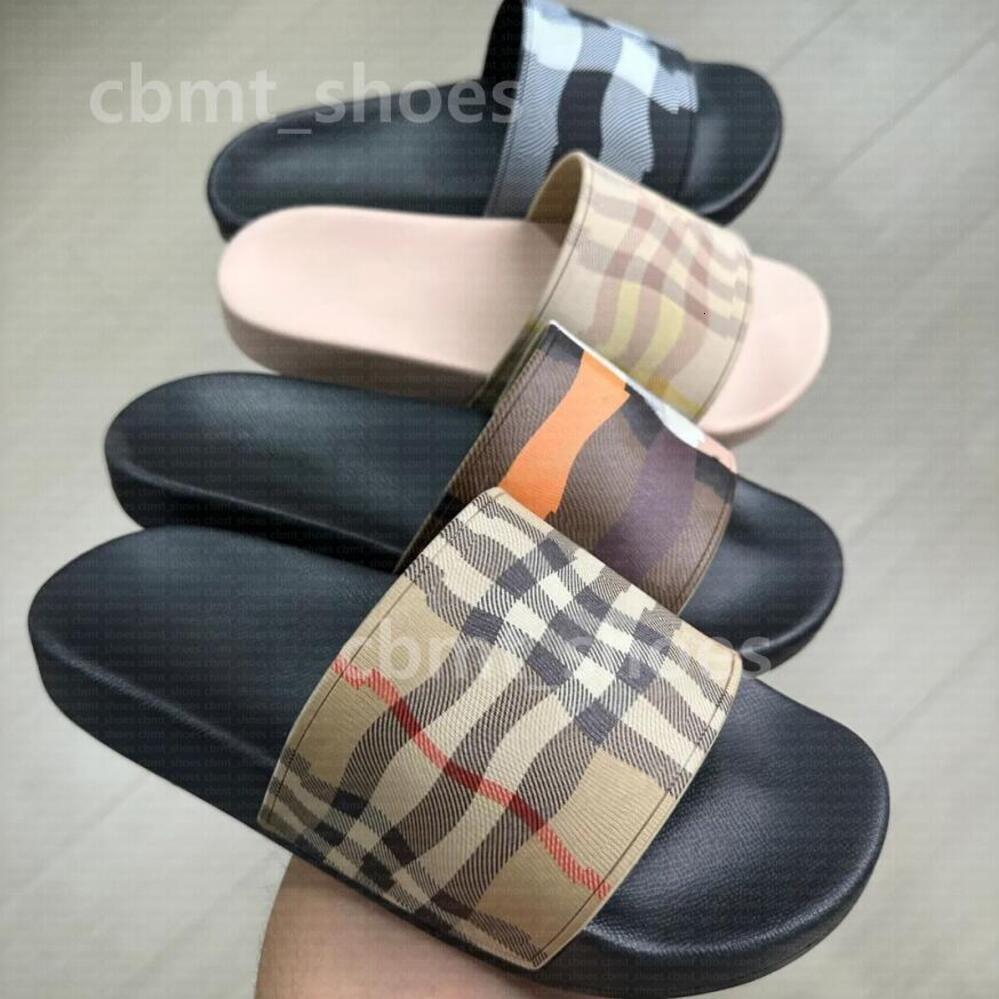 Designer Check Slides Summer Beach Slippers Vintage Tartan Slider Men Women High Quality Luxury Sandals Archive Beige Print Embossed Slide 35-46