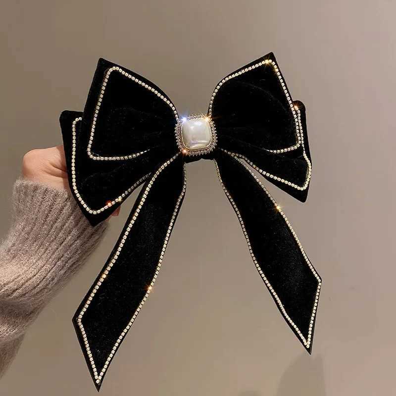 Korean Veet Bow Hair Pins Fabric Rhinestone Pearl Hair Clips for Wen Luxry Jewelry Spring Clip Gils Hair Accories Y251210