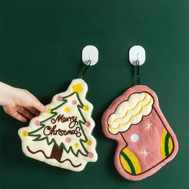 1pc Coral fleece hand towels Christmas series household hand towels can be hung in the kitchen and bathroom towels C251210