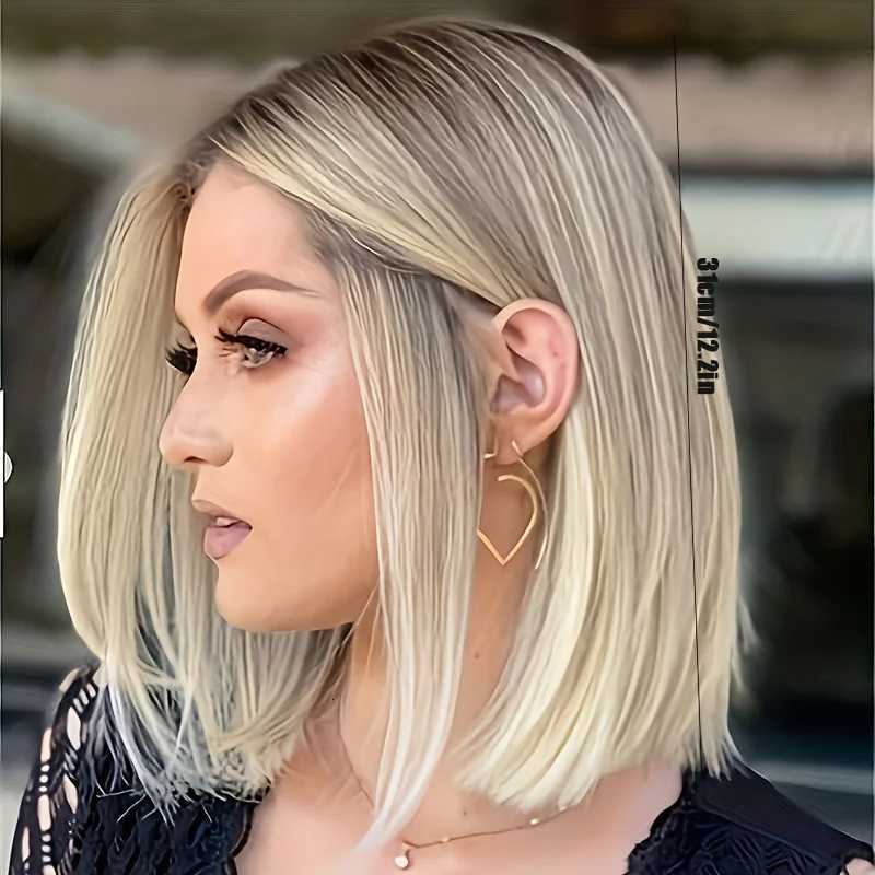 Womens gradient platinum blonde short hair synthetic fiber wig is suitable for everyday wear and various placesT251210