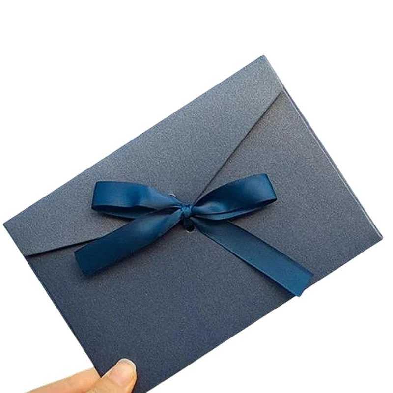 10Pcs/Set Retro Pearlescent Paper Envelope Bow Thick Ribbon Creative Color Greeting Card Bags for Wedding Invited Gift Postcards H251210
