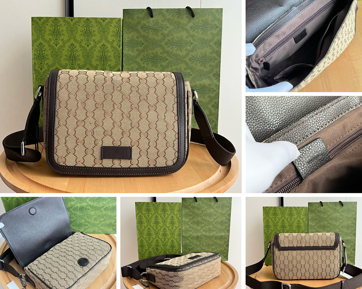 Classic Retro Canvas Messenger Bag for Women Luxury Designer Geometric Pattern Shoulder Bags Vintage Flap Crossbody Purse 28CM 449172