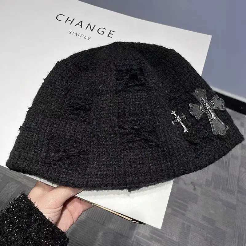 Luxury Knitted Fisherman Hat Womens Autumn Winter Fashion Retro Streetwear Bucket Hat with Leather Tag Post Apocalyptic Style Y251209