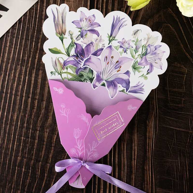 Floral Bouquets Card 3D Hot Stamping Greeting Cards Festivals Blessings Message Cards Souvenirs Creative Small Cards H251210