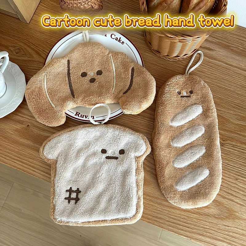 Cartoon Croissant Bread Hanging Hand Towel Coral Velvet Hair Does Not Lose Kitchen Bathroom Absorbent Towels Home Supplies C251210