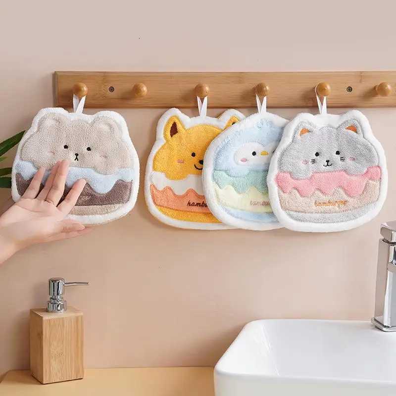 Cartoon Burger Animal Towel Hanging Kitchen Hand Wipe Thickened Handkerchief Rag Absorbent With Hanging Loop Bathroom Supplies C251210