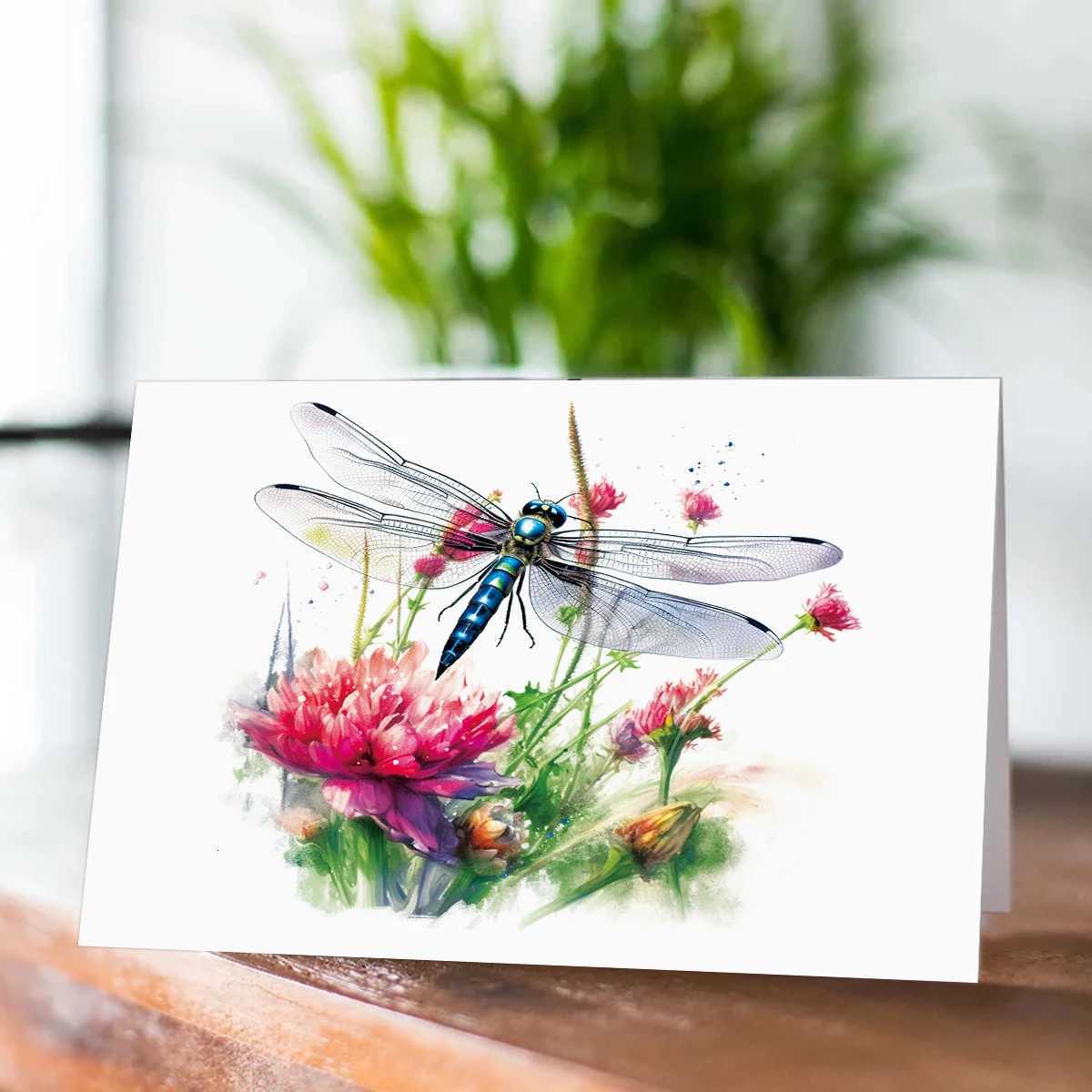 12pcs Watercolor Esign Dragoy Flower Greeting Cards With Envelopes For Thank You Gifts Birthday Congratation Wedding H251210