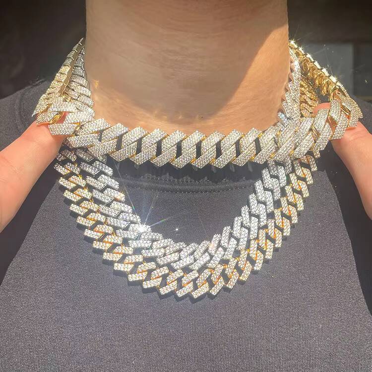 XingGuang Custom Jewelry 925 Silver Chain24mm 4rows VVS Ice Diamond Link Moissanite Cuban Necklace