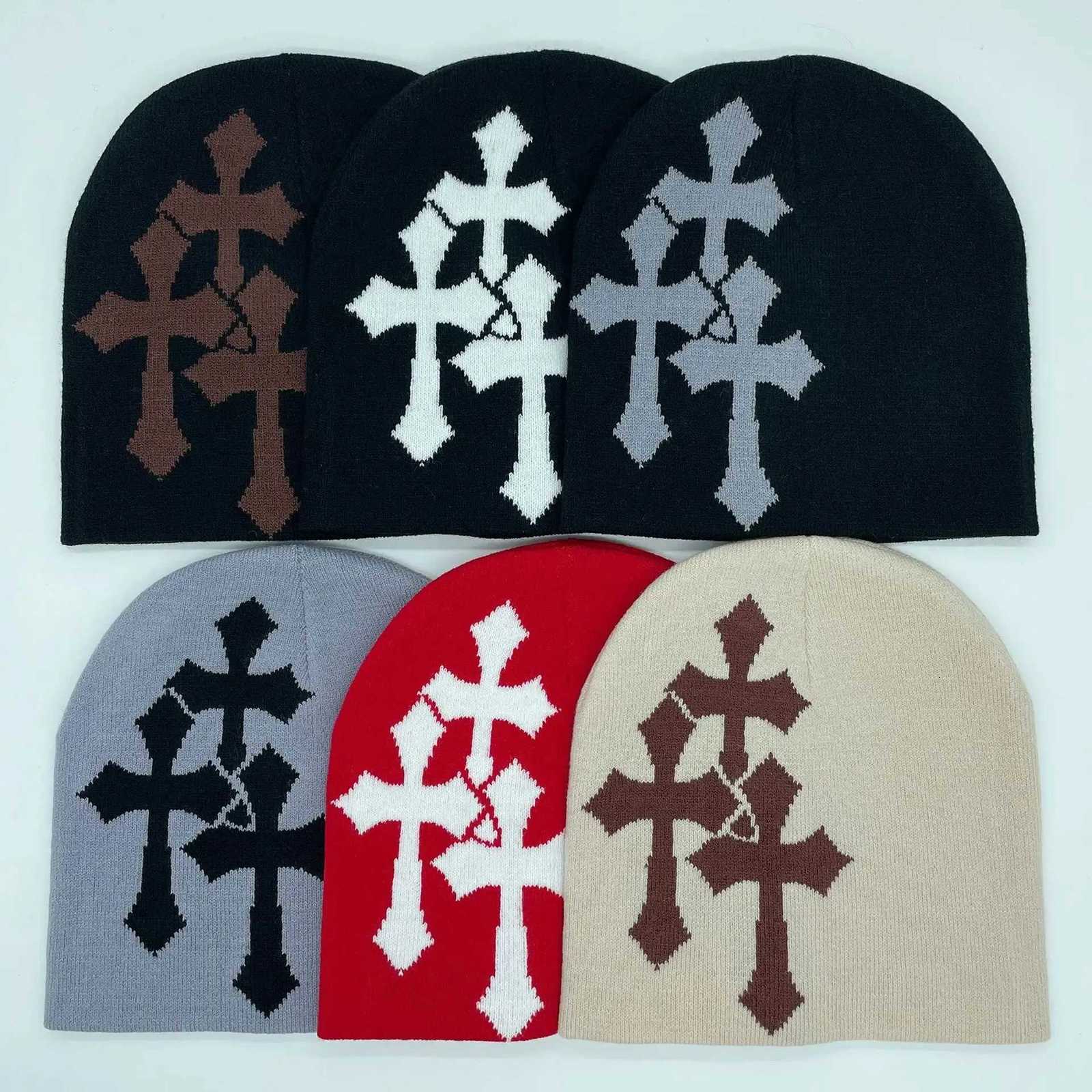 Luxury 1PC New Millennium Cross Hacquard Knitted Hat Autumn Winter Keep Warm Popular Hip Hop Beanie Street Fashion Outdoor Cold Cap Y251209