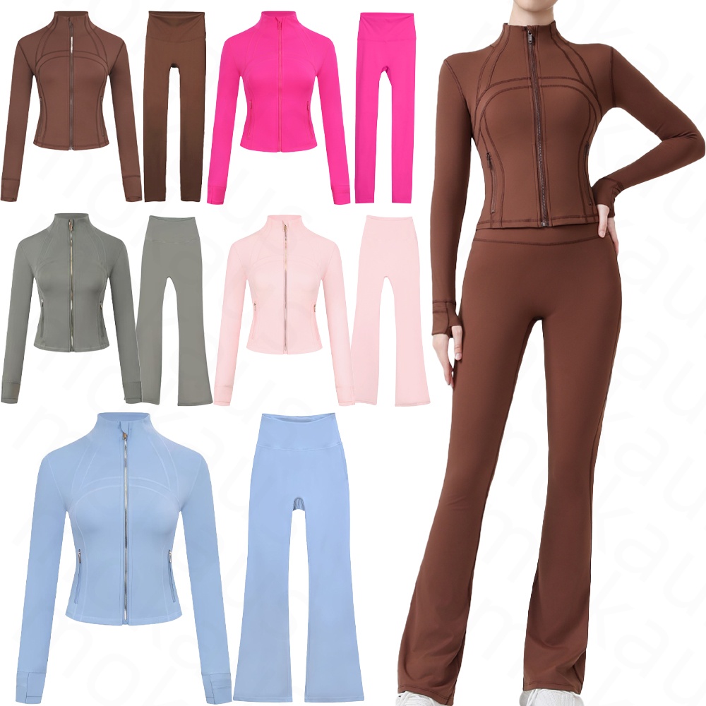2026 New Women's Yoga Jacket Set Cropped Jacket Sets Zip-Up Coat Leggings Flared Pants Women's Gym & Outdoor Sports Jackets Elastic Sportswear Outfits Suits