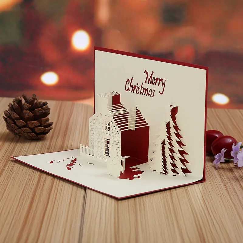 3D -up creative hollow castle snowman shape Christmas greeting card message card Christmas party decoration supplies gifts H251210