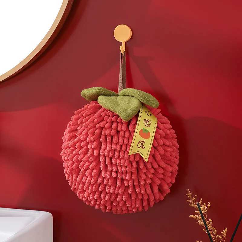 Cute Chenille Hand Towel Kitchen Bathroom Red Hand Ball with Hanging Loop Quick Drying Soft Absorbent Towel Home Tool C251210