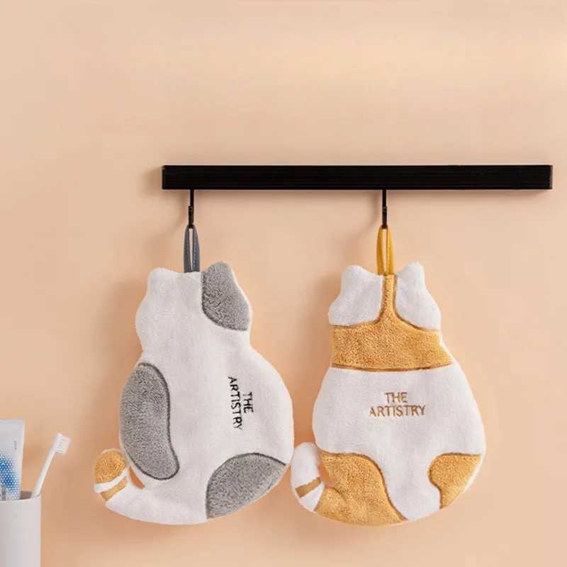 1Pcs Cute Cat Hanging Towel Kitchen Hand Towel Bathroom Soft Absorbent Handkerchief Wipe Towel Cartoon Kids Towels C251210