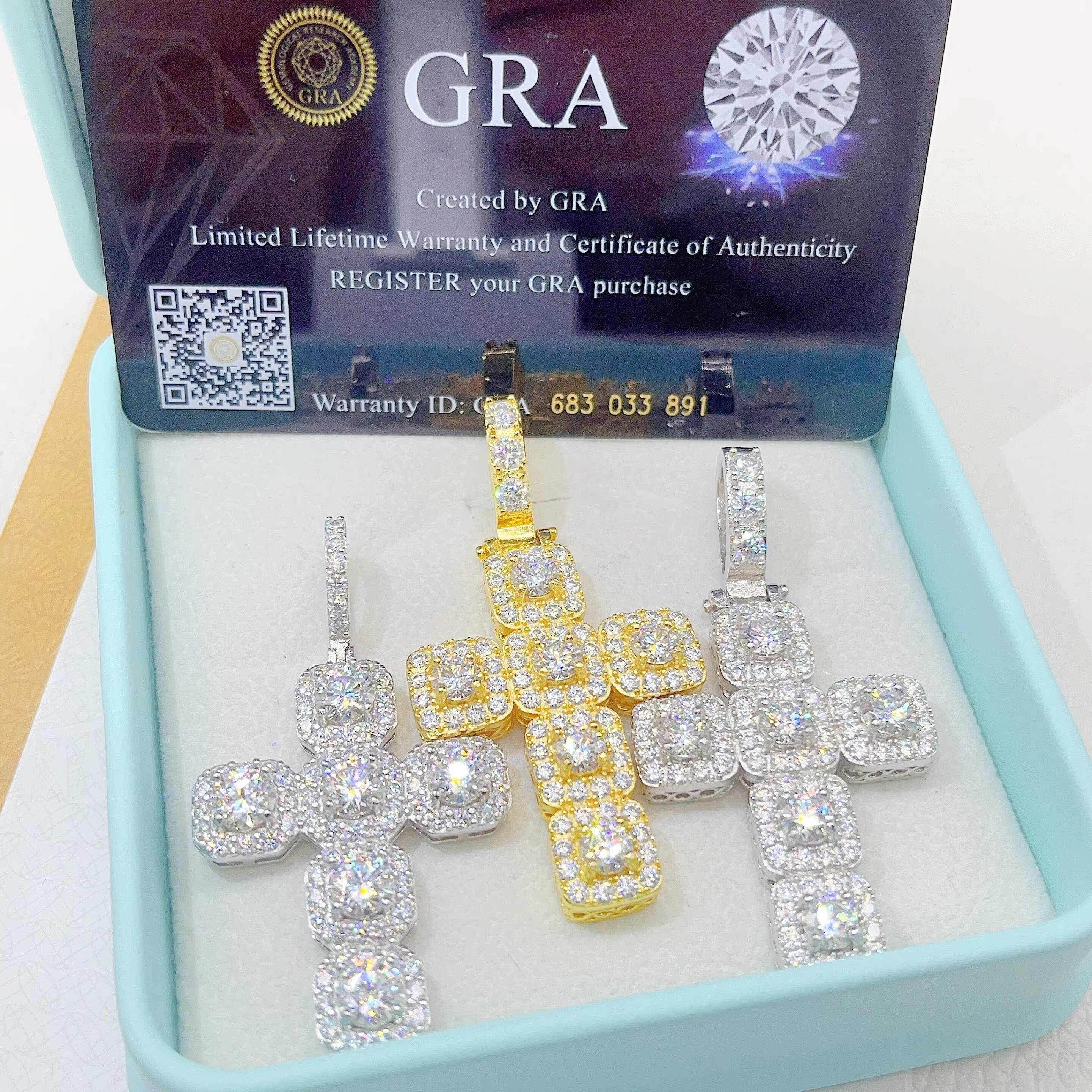 Fine Jewelry Necklace Gemstone 925 Sterling Silver Cross Moissanite Chain Pendant