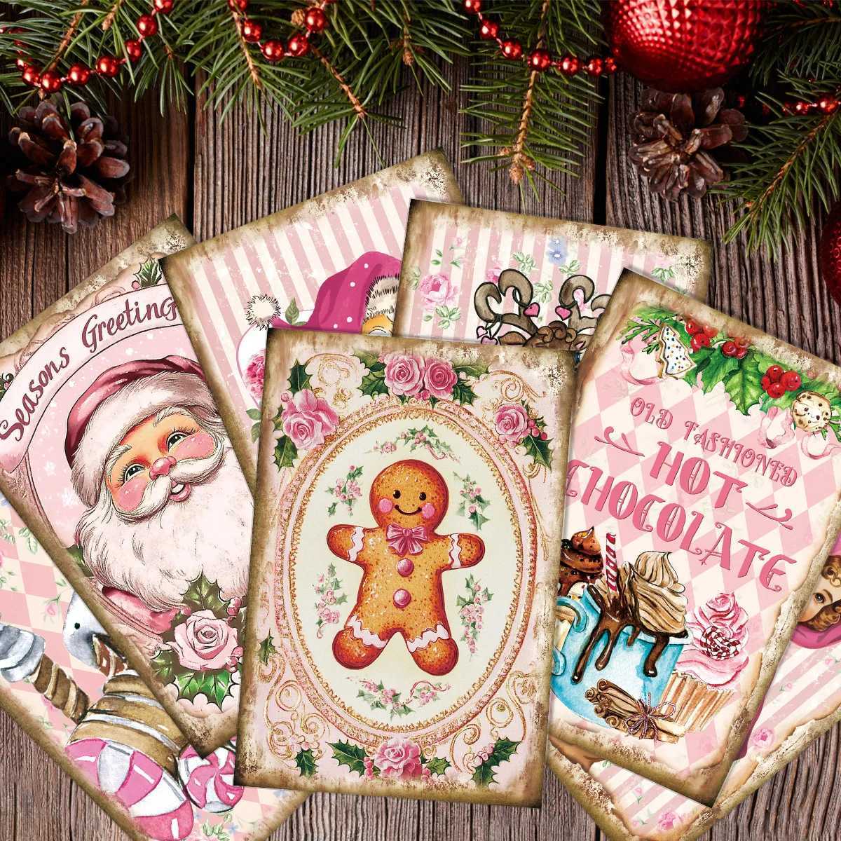 12pcs Shabby Chic Santa Christmas CardsVintage Postcard SetWall Art Picture Christmas DecorationsHoliday Gift for Friend H251210