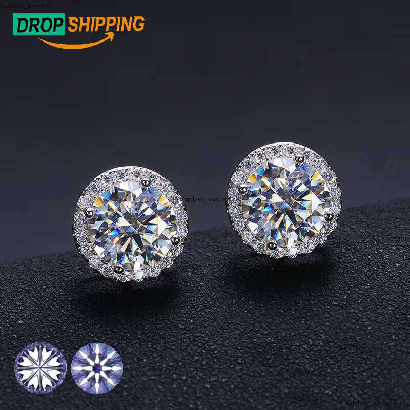 Jewelry Dropshipping Supplier Fashion Gold Plated 925 Sterling Silver Stunning VVS Moissanite VVS Moissanite Halo Men's Stud Earrings