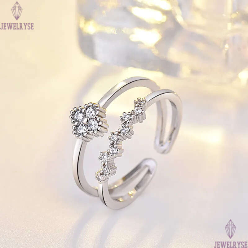 Sweet clover designer ring for women girls s925 silver classic simple double row diamond sparkling crystal band rings jewelry