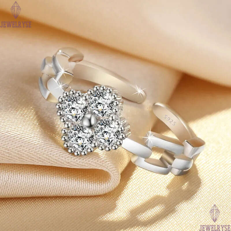 korean sweet fashion clover designer band rings for women cz zircon shining crystal open silver rose gold bling diamond love ring party jewelry gift