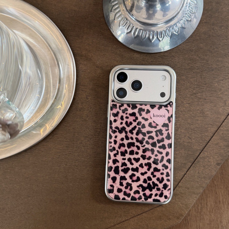 Japanese and Korean Pink Black Panther Pattern Silver Edge Epoxy 16 Compatible with Apple 17 Pro Max Phone Case iPhone 15 High-end Feel 14