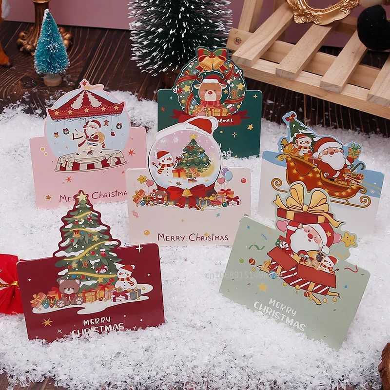 6PCS Christmas Greeting Card Mini Christmas Blessing Greeting Cards School Envelope Postcard Gift Card For Xmas New Year Gifts H251210