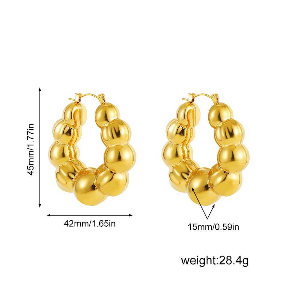 Vintage Punk Gold Plated Large Round Beaded Chunky Hoop Earrings for Women Lightweight Stainless Steel Hoops Statement JewelryXJ251210 - view 7