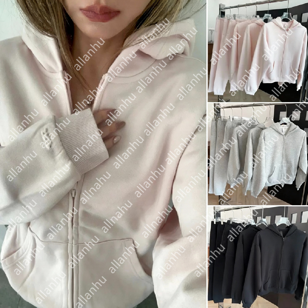 Designer Women's Set Outfit Full Zip Up Hoodie Pink Jacket Zip + Pants Sweatpants Sweat Long Clothes Outfit Sports Sportswear Yoga XS-L