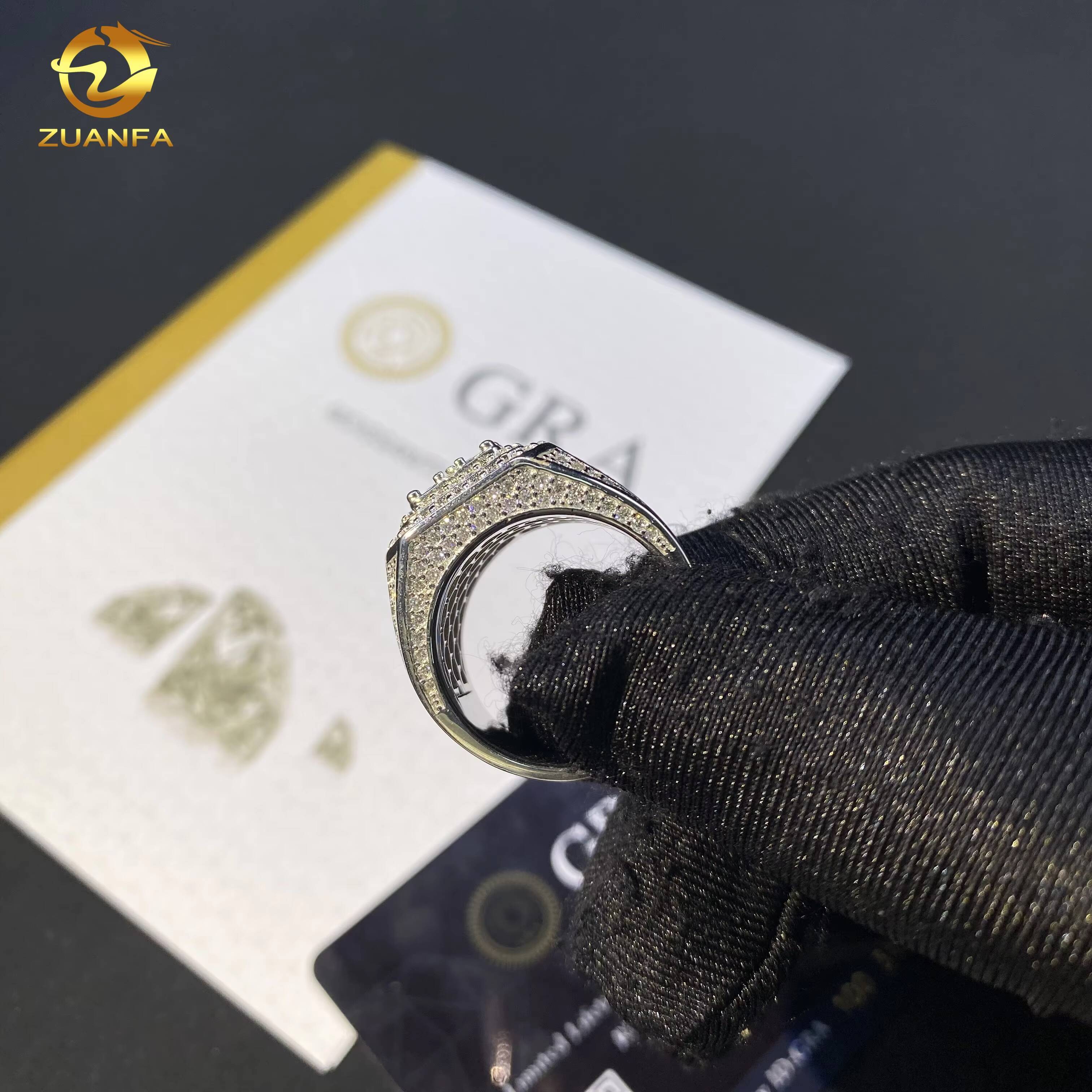 RTS Hot Sale Square Ring Custom Hip Hop Rapper JewelryVVS Moissanite Iced Out 925 Silver Rings Diamond Men Ring