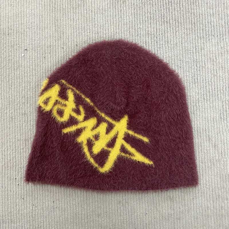 Luxury Trendy Letter Jacquard Knitted Woolen Hat Autumn Winter Plush Insulated Street Style Y2K Fashionable Cap Y251209