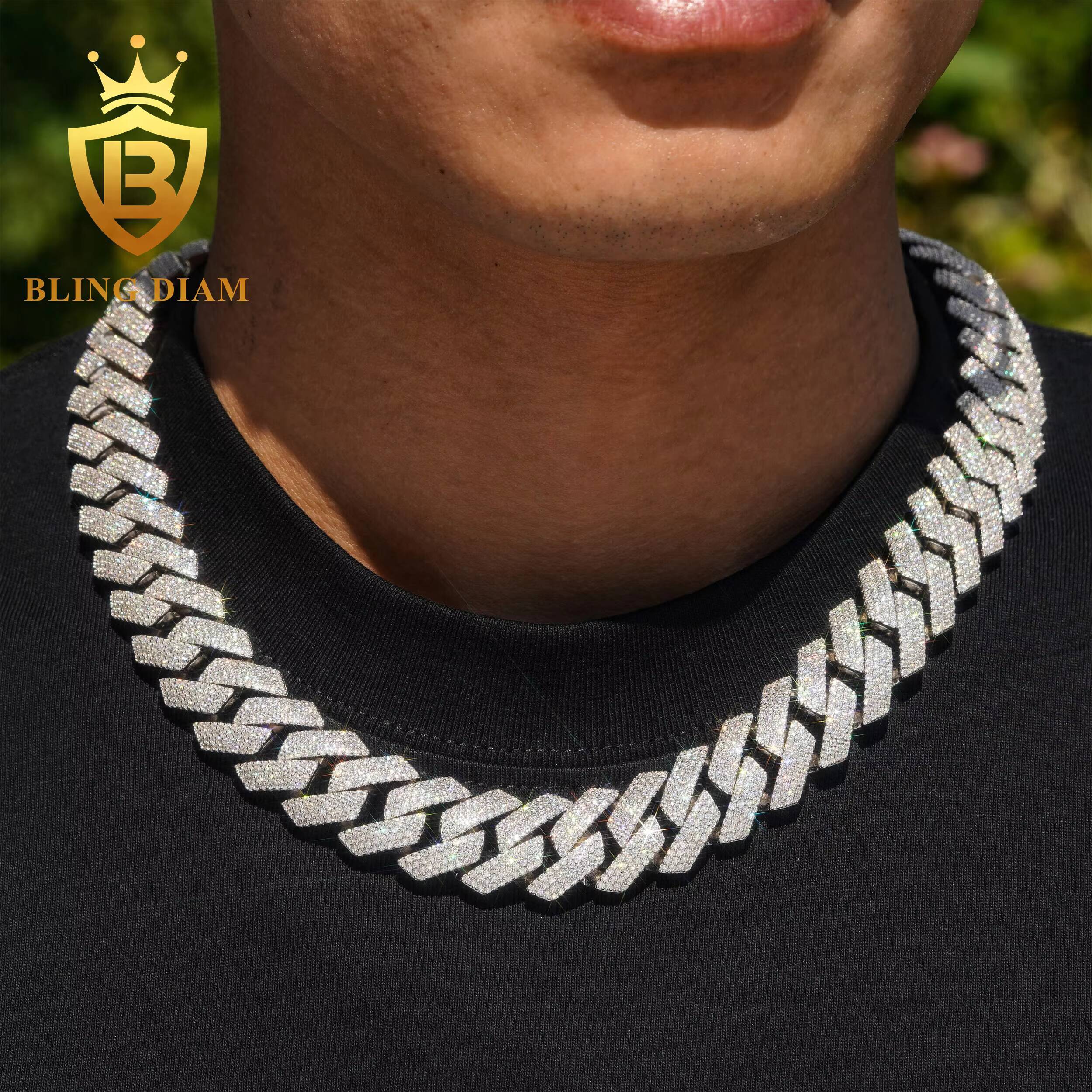 18mm Hip Hop Jewelry 4 Row Iced Out Miami Cuban Link Chain Moissanite 925 Silver Bracelet Necklace for Men