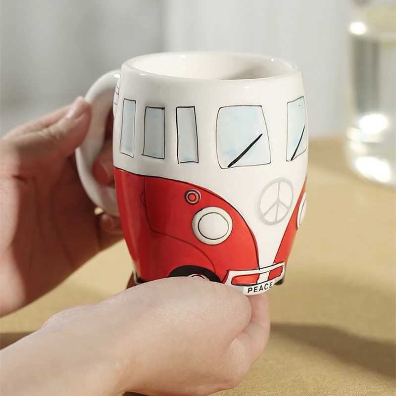 Creative Hand Painting Double Bus Mug Cartoon Ceramic Milk Tea Water Coffee Mugs Home Office School Drinkware Cup Novetly Gifts C251210