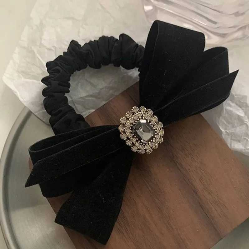 Korean Version of Retro Rhinestone Veet Bow Hairpin Hair Rope New Elegant Black Tweed lia Bow Hairpin for Wen Girls Y251210