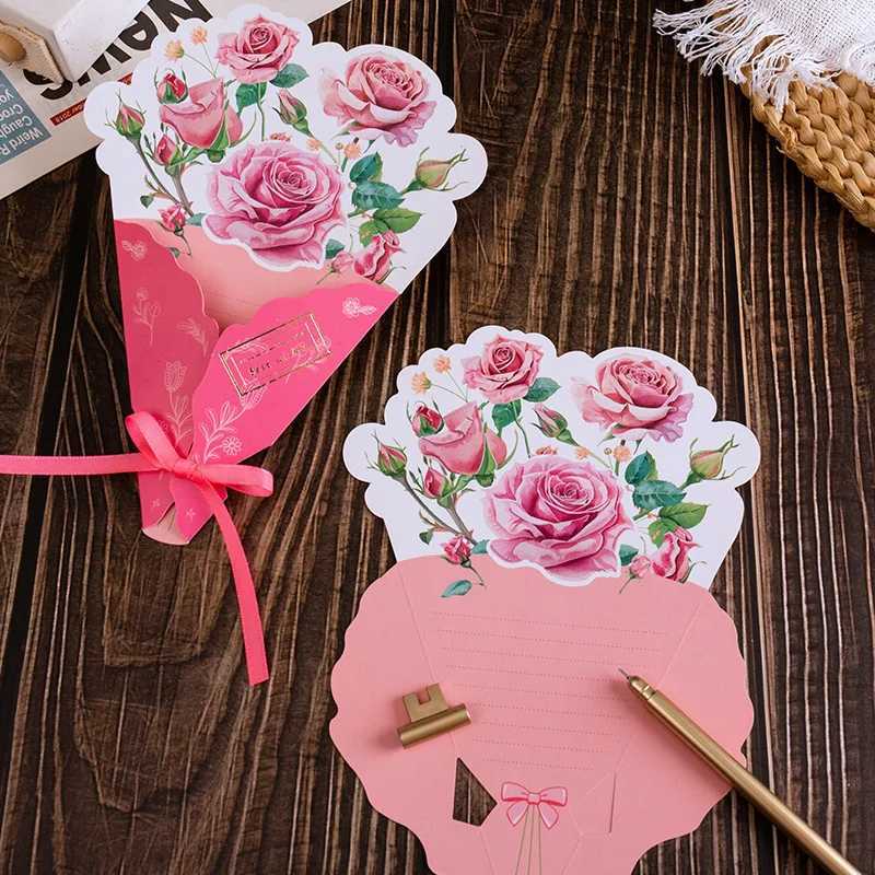 Floral Bouquets Card 3D Hot Stamping Greeting Cards Festivals Blessings Message Cards Souvenirs Creative Small Cards H251210