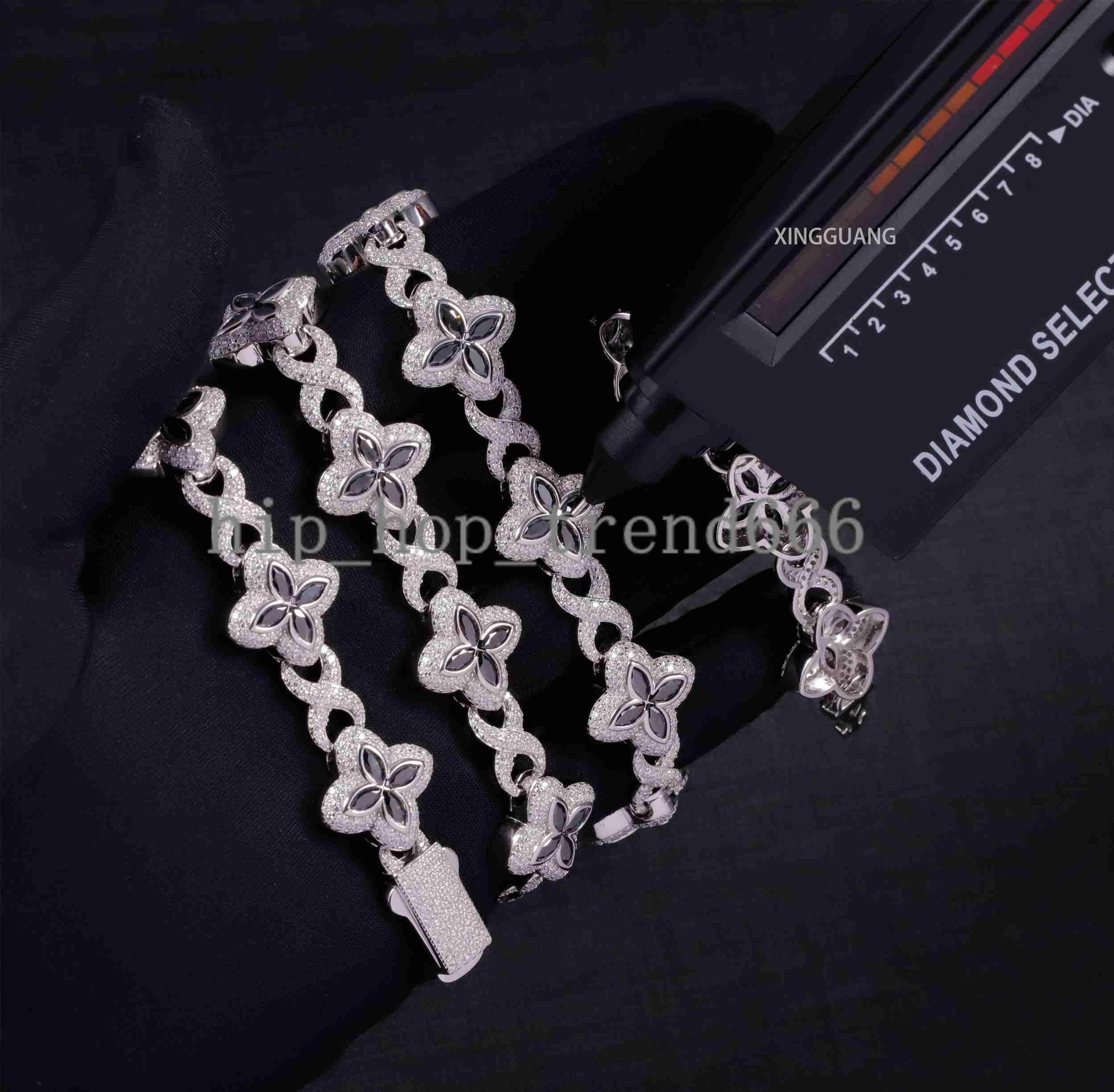 Fashion Black Diamond Marquise Cut Moissanite Clover Charms Infinity Cuban Links 925 Sterling Silver Cuban Link Chain Jewelry