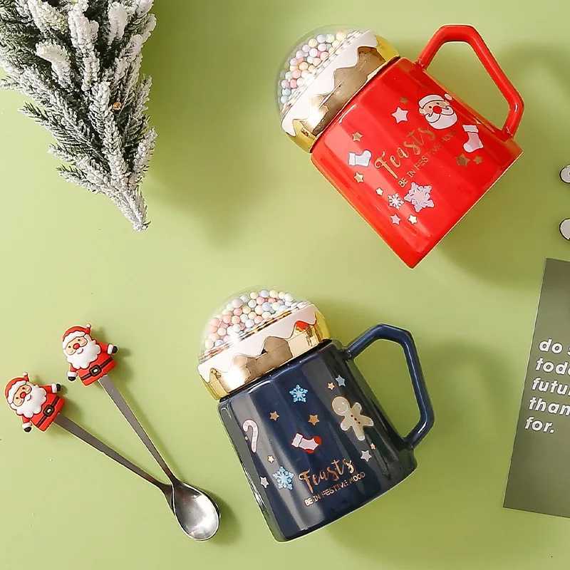 Creative Ceramic Christmas Mugs Set with Lid And Santa Claus Spoon Xmas Gift Coffee Milk Drinking Cup for Home Office C251210