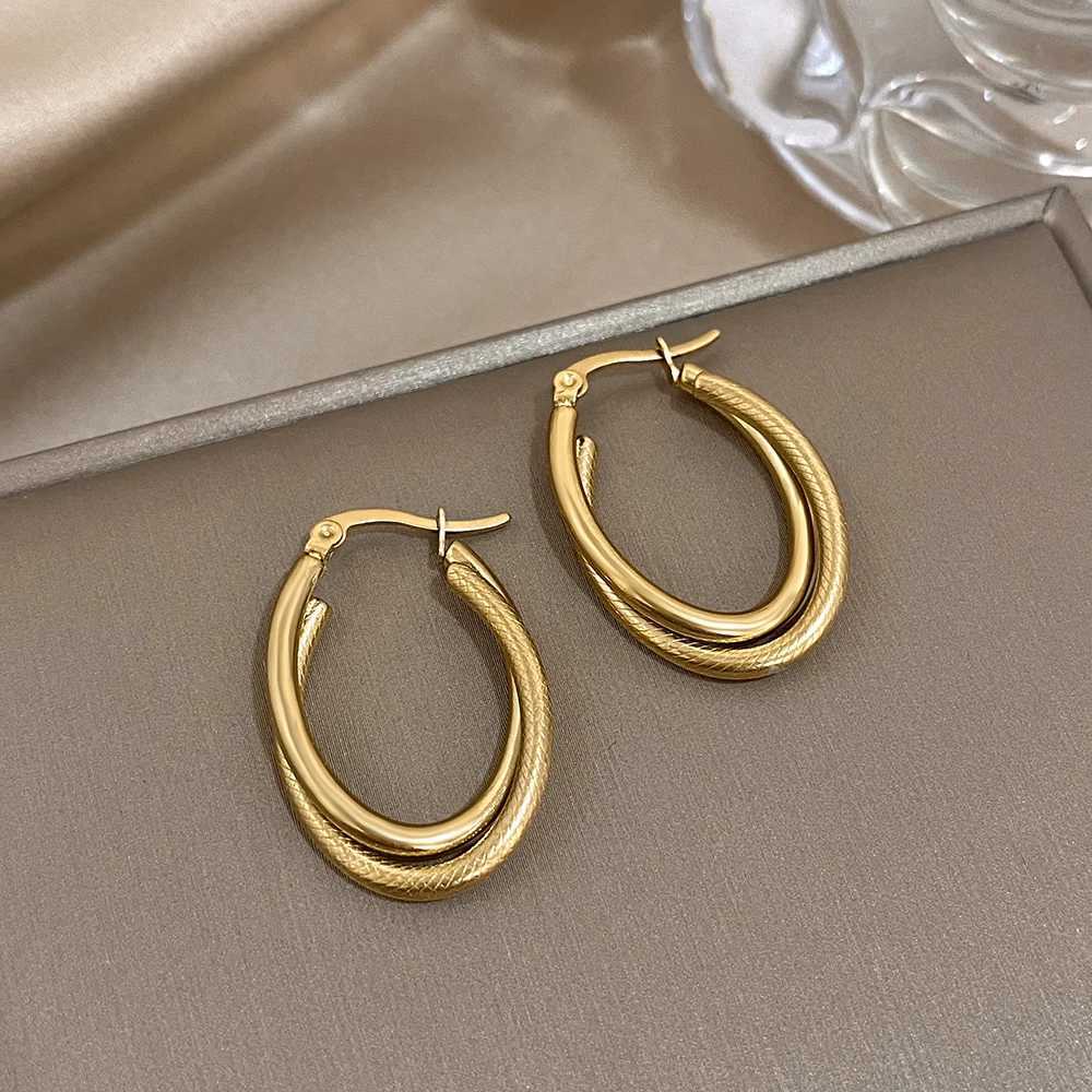 Greatera Trendy Two Tone Stainless Steel Double Twist Hoop Earrings for Women Gold Plated U-Shaped Earrings Waterproof JewelryXJ251210 - view 6