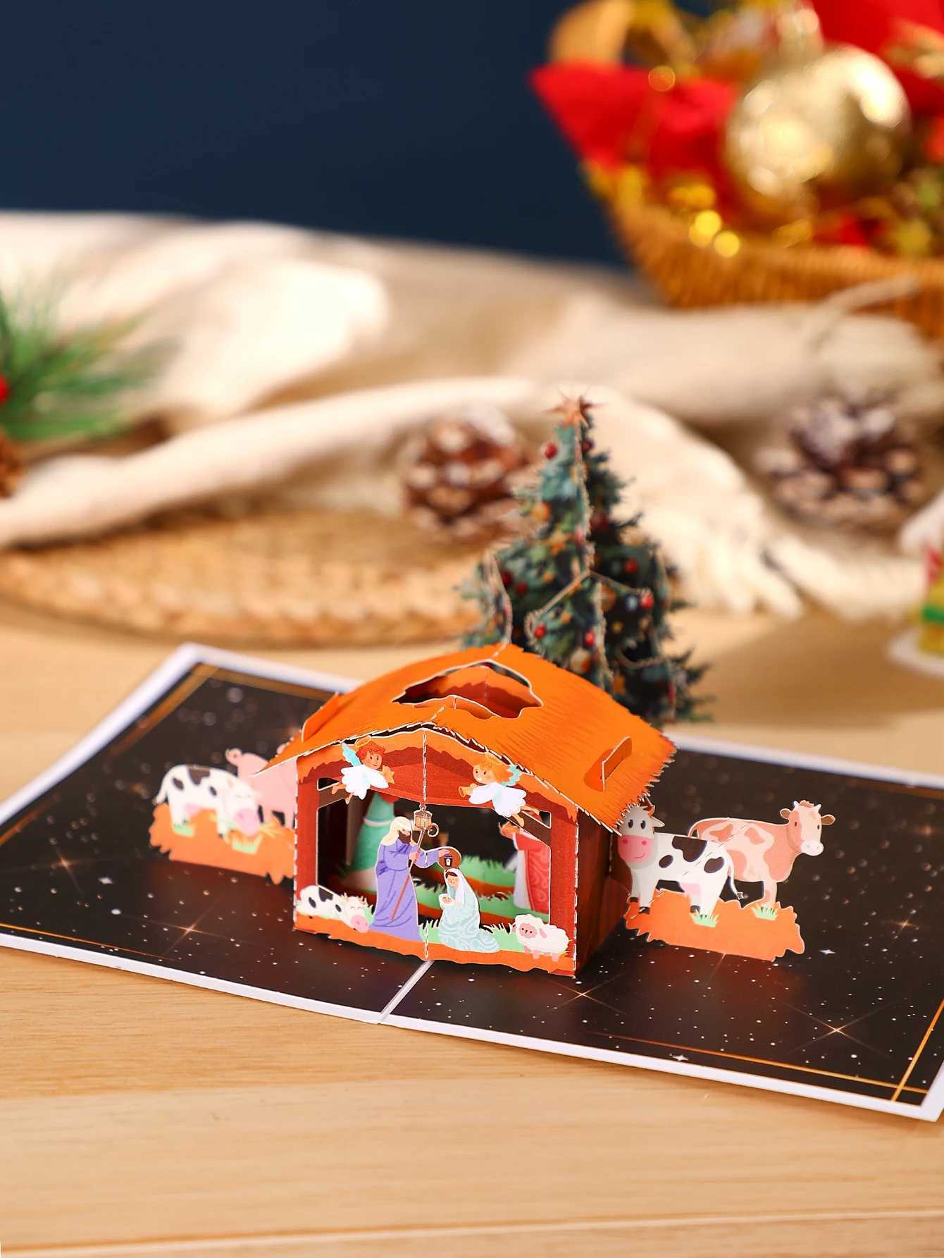 Christmas 3D Up Greeting Cards Festive Xmas Decoration Birthday/Christmas Gift for Her/Him Party Supplies Favors H251210