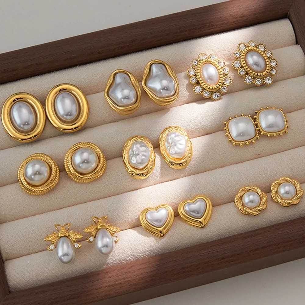 Uworld Exquisite Elegant Irregar Resin Pearls Ear Studs 18K PVD Stainl Steel Gold Color Fine Textu Smooth Earrings For W Y251210