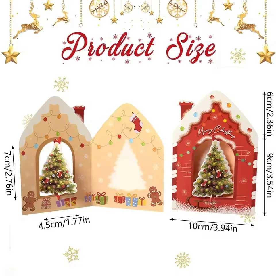10/20Pcs Merry Christmas Greeting Cards House Design 3D Rotating Blessing Card for New Year Party Gift Decoration Supplies H251210